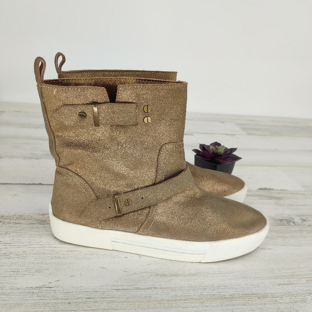 Joie Gold Leather Sneaker Metallic Booties Strappy Slip On Size 6.5